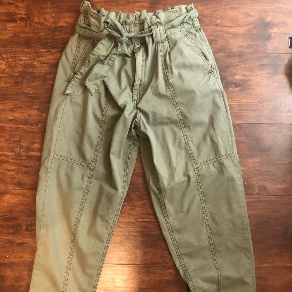 Green paper bag pants